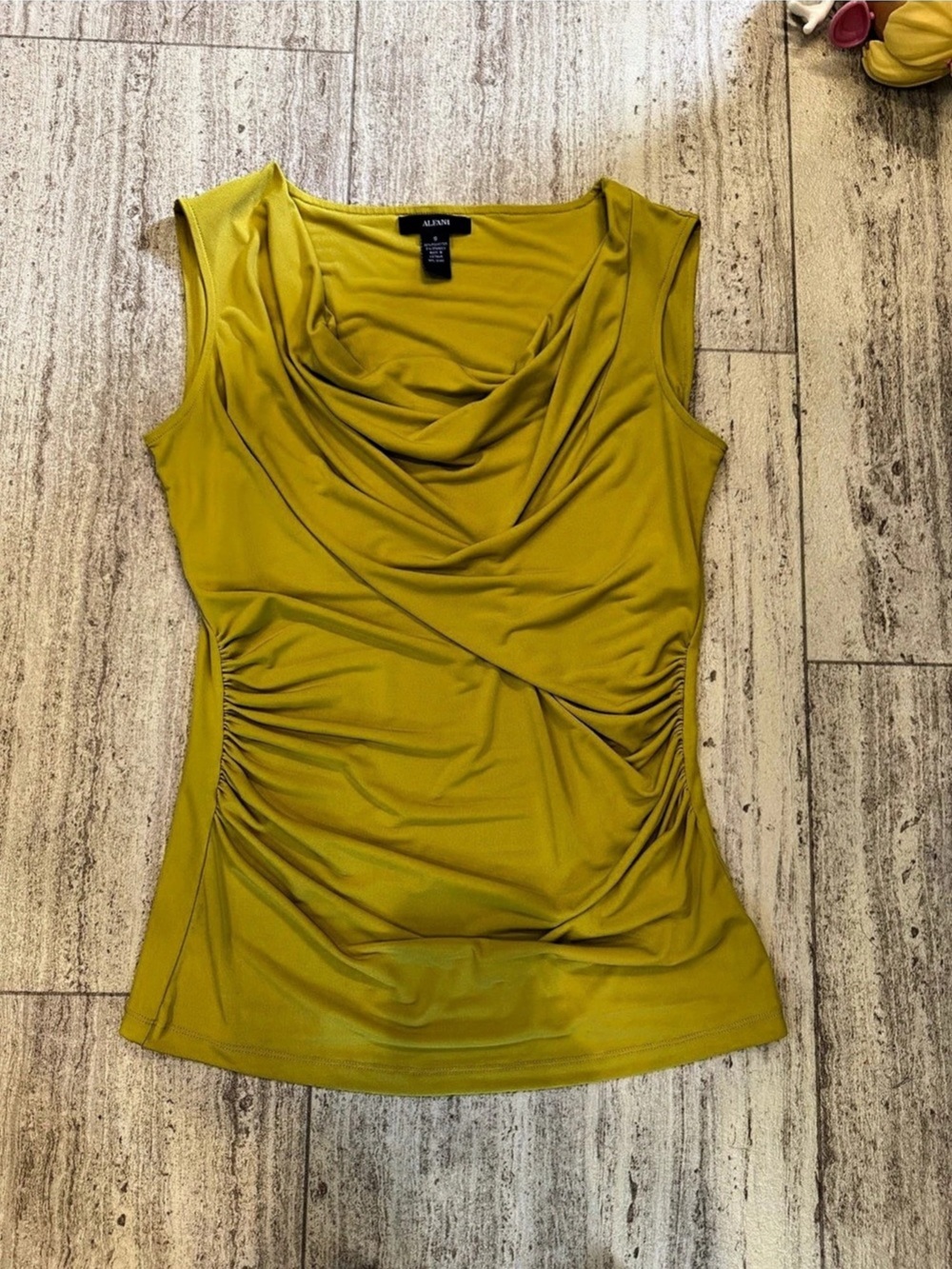 ALFANI Ruched Cowl Neck Top in Yellow Size Small Like New
